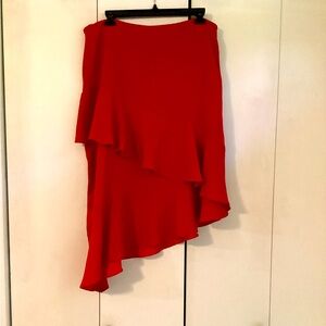 Asymmetrical at-the-knee midi ruffle skirt